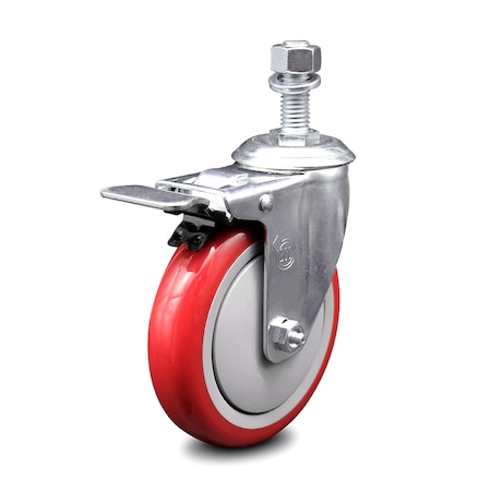 Service Caster 5 Inch Red Polyurethane Wheel Swivel 1/2 Inch Stem Caster with Total Lock Brake SCC-TSTTL20S514-PPUB-RED-121315